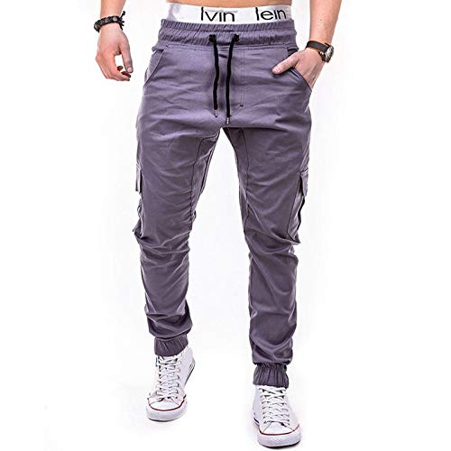 SANFASHION - Pantalón de chándal para hombre, de lino, informal, sólido, para correr, baile, pantalón para hombre, talla grande, elástico F- Noir XL
