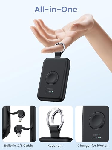 Image of RORRY CharmGo Portable Charger, 10000mAh 20W Fast Charging Portable Charger Power Bank with Built in Cables, Travel Battery Pack for iPhone 17 /16 /15 /14 /13 /12 and Apple Watch, Black