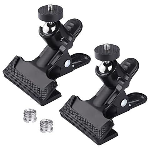 Hejo Camera Clip Set, 2pcs Multi-Function Camera Clamps with 2pcs 1/4" to 3/8" Convert Screw Adapters,Tripod Spring Mount Clip with 1/4" Screw Ball Head for Camera Tripod DSLR Studio Backdrop Cover