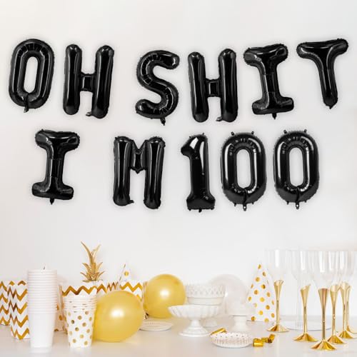 Image of Oh I'm 100! Latex Balloons 16 Inch Black Hallo One Hundred Cheers to 100 Years Old Theme Decor for Man Woman Happy 100th Birthday Party Photo Studio Prop Flag Decorations Favors Supplies