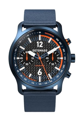 DeTomaso SORPASSO Chronograph Carbon Blue ORANGE Blau Orange Herren Armbanduhr Analog Quarz Armband Blau