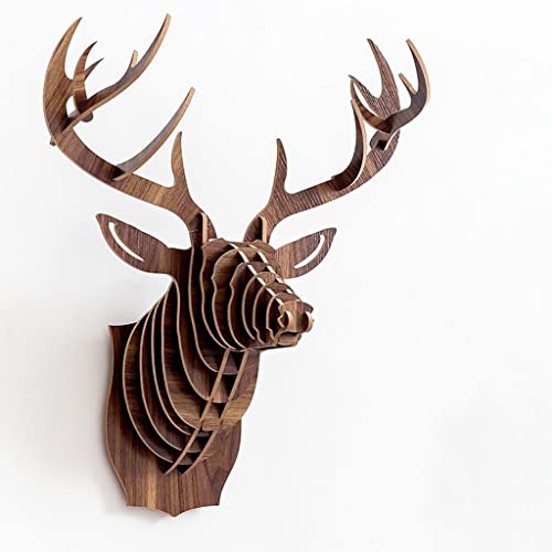 SHABOZ Décoration murale Tête de cerf Antler Bricolage 3D Puzzle en bois Sculpture Suspendue Faux...