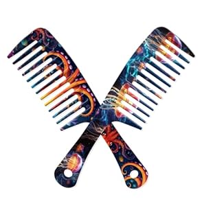 2PCS Wide Tooth Comb,Effortless Tangle Removal for Long Hair Styling Comb for Curly,Wet,Cute Aesthetic Design for Women Men and Girls (A13-Blue-Octopus Jellyfish)