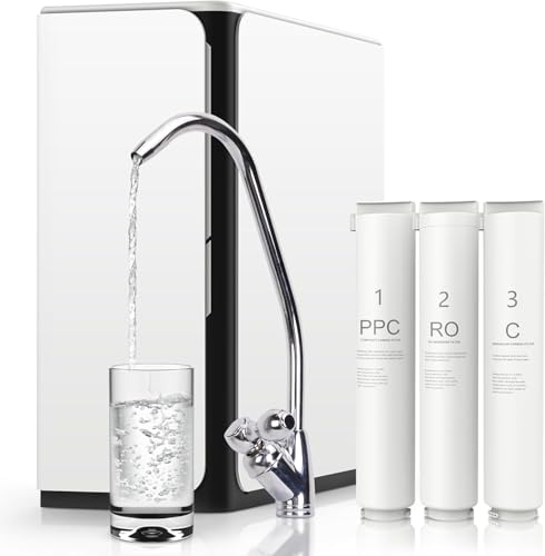 GLACIER FRESH RO Under Sink Reverse Osmosis System, Tankless, no electric drive, 0.45G/min high flow, 2.5:1 drain ratio. Effectively removes lead, heavy metals, PFOA, PFOS U03 water filter