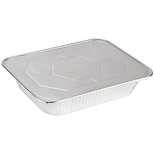 Image of GUSTO 9x13 Inch Aluminum Foil Pans With Lids [25 Sets] Half Size Deep | Thicker 37.4 Gauge, Food-Safe Tin Disposable Trays, Freezer-Safe, Oven, Grill & Smoker Use, Secure Transport, Recyclable