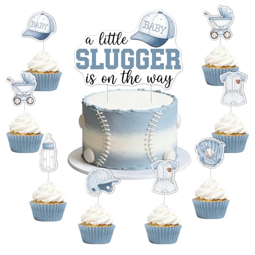 Kit cupcakes et gâteau baby shower avec inscription sportive A Little Slugger