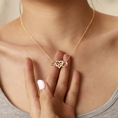 LOVECOM 925 Sterling Silver Infinity Heart Necklace for Women Mother Daughter 14K Gold Plated Cubic Zirconia Forever Love Heart Pendant Necklace Jewelry Christmas Gifts for Mom Friends3