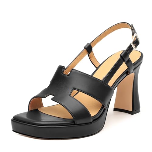 Image of ROSERWISH Womens Platform Heeled Sandals, Open Square Toe Chunky Heels, Strappy Sandals for Women, Leather Insole Dress Shoes for Prom Weeding Bride Party 3.5 inch