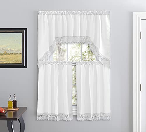 American Linen Caf&eacute; Curtains for Kitchen, Bathroom Curtains with Valance, Embroidered lace Border...