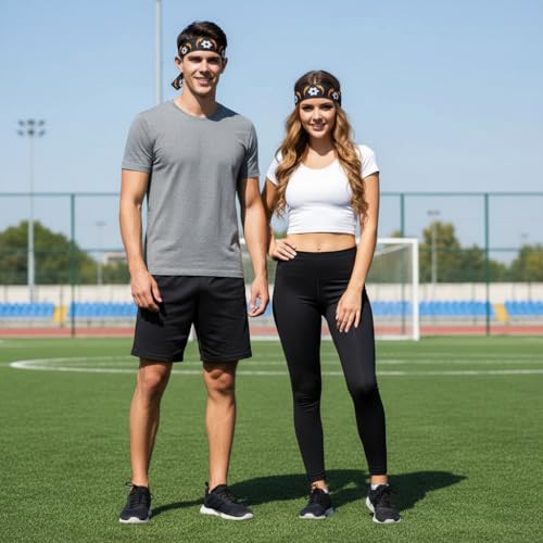 Image of Sweatband Headband for Men and Women | Moisture Wicking Sports Head Tie | Athletic Head band for Football soccer Running Gym Cycling | Adjustable Headband for Long Hair Workout