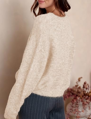 Image of Ynhonra Womens Cardigan Sweater Front Button Loose Y2k Long Sleeve Crewneck | Lightweight Knit Ribbed Hem