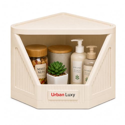 Image of URBAN LUXY Collapsible Wardrobe Rack for Storage /Sturdy Wardrobe /Kitchen Cupboard /Foldable Storage Organizer /Closet for Bedroom /Living Room /Laundry Room (Corner Cupboard, 1PCS)