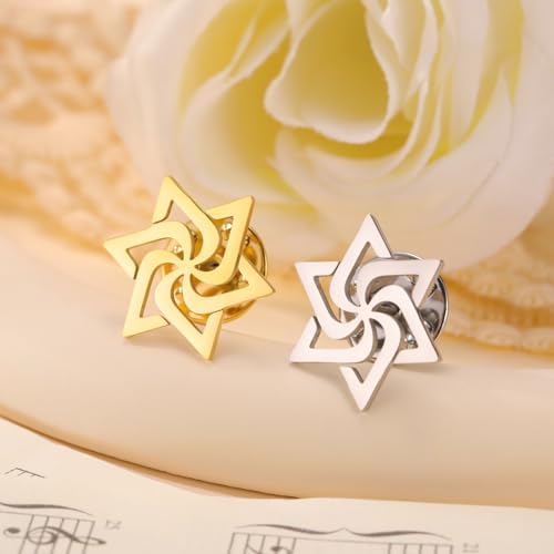 Image of TEAMER Spiral Judaism Star of David Brooch Pins Stainless Steel Jewish Religious Suit Collar Badge Pin Amulet Jewelry