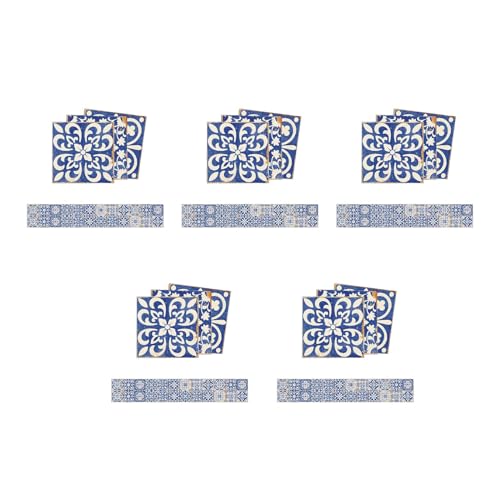 Limtula 24 adhesivos de porcelana azul y blanca para azulejos de suelo, decoración de cocina, decoración del hogar para sala de estar