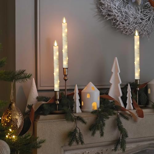 Image of GenSwin Flameless Taper Candles with Remote and String Lights, Ivory Real Wax Taper Candles Battery Operated, LED Flameless Battery Candlesticks for Home Holiday Decor(Set of 6)