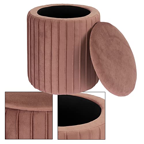 ECD Germany Zitkruk met opbergruimte, Ø 34x39 cm, Roze, gemaakt van fluwelen stof, Voetenbankje met afneembaar deksel… - Image 4