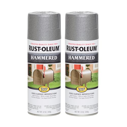 Image of Rust-Oleum Stops Rust Hammered Spray Paint, Silver | Rust Resistant, Indoor and Outdoor Durability, Beautiful Finish on Metal, Wood and More, Sprays from Any Angle, 2 Pack