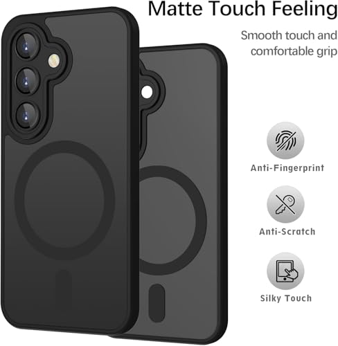 Image of Elzzi Magnetic Magsafe for Samsung S26 Case, Upgraded [Full Camera Protection] [Compatible with Magsafe] [Translucent Matte] Shockproof Protective Phone Case for Men & Women - Black