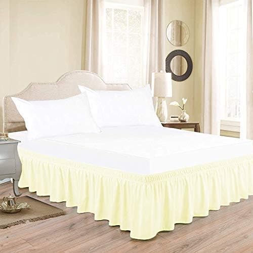 Wrap Around Bed Skirts Elastic Dust Ruffles 400 Thread Count 100% Cotton 12 Inch Tailored Drop Ivory Solid Queen Size
