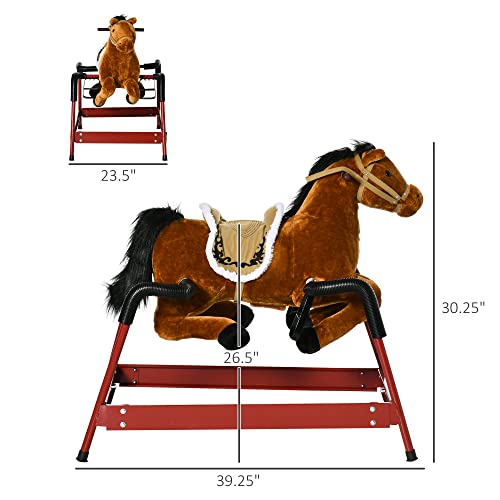 Qaba Kids Spring Rocking Horse, Ride on Horse for Girls and Boys with Sounds, Plush Animal Ride-on Toy with Soft Feel, Interactive Toy for Kids, Light Brown - Image 4