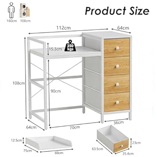 MSFE Scaffale per Lavatrice Salvaspazio, Mobile Lavatrice Asciugatrice con 4 Cassetti, Supporto per Asciugatrice sopra Lavatrice,Salvaspazio, Capacità di Carico 350KG,112x64x108cm Bianco