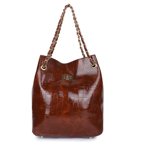 Image of AVERAA Women's Stylish Handbag with Detachable Sling Strap | Croc Texture Shoulder & Crossbody Bag | Spacious Zip Closure Tote for Office, Daily & Travel Use