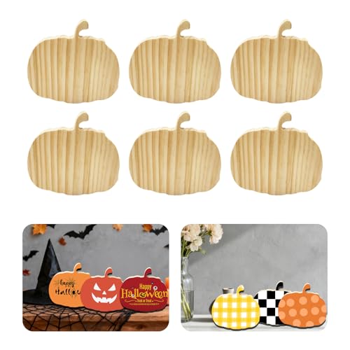 6 Pcs Wooden Blank Cutouts Unfinished Thick Shaped Table Wooden Signs Wood Blocks to Paint for DIY Crafts Holiday Home Tiered Tray Party Decorations Gift Making (Halloween Pumpkin)