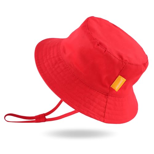 JANGANNSA Cotton Baby Sun Hat Infant Toddler Boys Girls Bucket Hats Summer Sun Protection Kids Beach Caps (Red 50cm)
