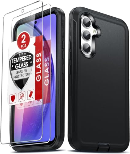 Coque Samsung A54 5G LeYi noire antichoc robuste avec 2 verres trempés protection écran