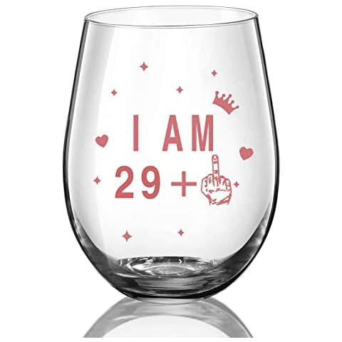 Stemless Wine Glass 30st Birthday Wine Glass Gift Anniversary Glass Wine Glass Men and Women 30st Birthday Party Wedding Anniversary Decoration, 17oz(I AM 29+1) Cover