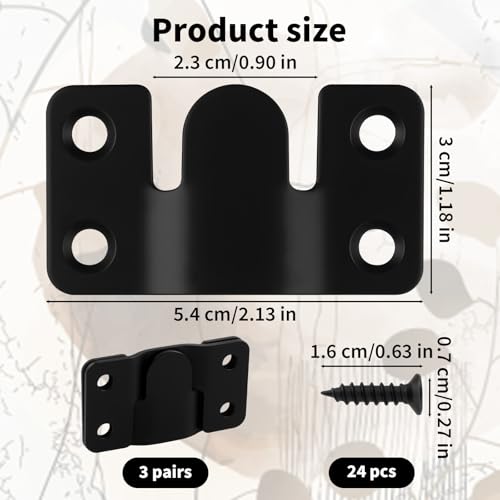 Image of 3 Pairs Black Stainless Steel Flush Mount Bracket - Interlocking Heavy Duty Photo Frame Hook & Furniture Connector for Hanging Headboards, Large Picture Display & Wall Mount Hardware