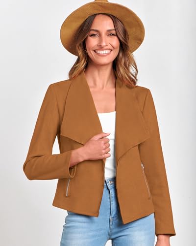 BTFBM Womens Faux Suede Jackets Dressy Spring Summer Clothes 2025 Lapel Long Sleeve Open Front Cropped Outerwear Coats4