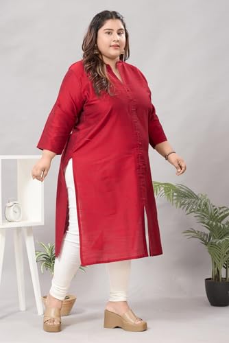 Image of DARIKA Women's Solid Straight Kurta with 3 /4 Sleeves | Front Button Placket | Comfortable Plus Size Ethnic Wear Kurti for Casual