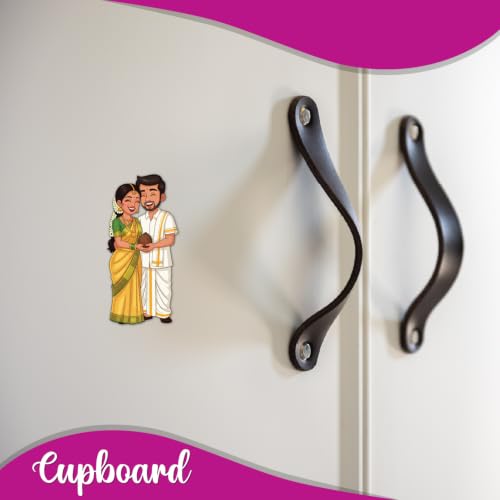Image of Bhai Please South Indian Couple Theme Wooden Fridge Magnet - Couple Gift
