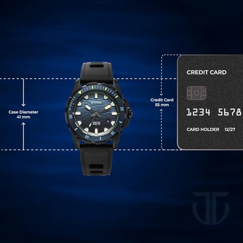 Image of Titan Zero Hour Diver's 100m Analog with Blue Dial Black FKM Strap Watch for Men - 10067KP02