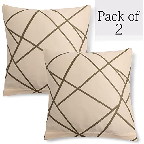 Image of HOKIPO Stretchable Cushion Cover for Sofa 16x16 Pack of 2, Beige Abstract Line (AR-4098-D23*2), 40x 0.1 cm