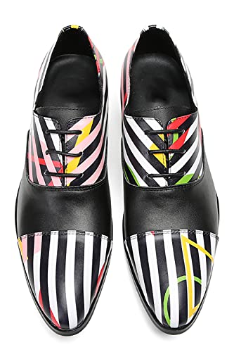 Santimon Men's Oxfords Dress Casual Leather Formal Business Shoes Fashion Striped Pattern Western Walking Shoes for Men4