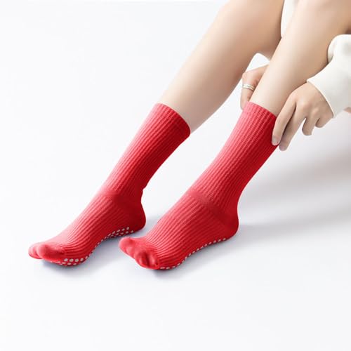 Yoga Pilates Socks with Grips for Women Non Slip Solid Colored Cushioned Crew Compression Socks for Barre Ballet Dance 5