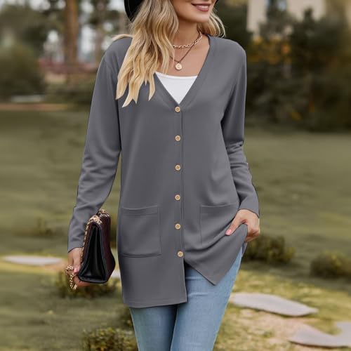 Womens Lightweight Cardigan Sweater Fashion Long Sleeve Soft Button Down Summer Casual Outfits with Pocket3