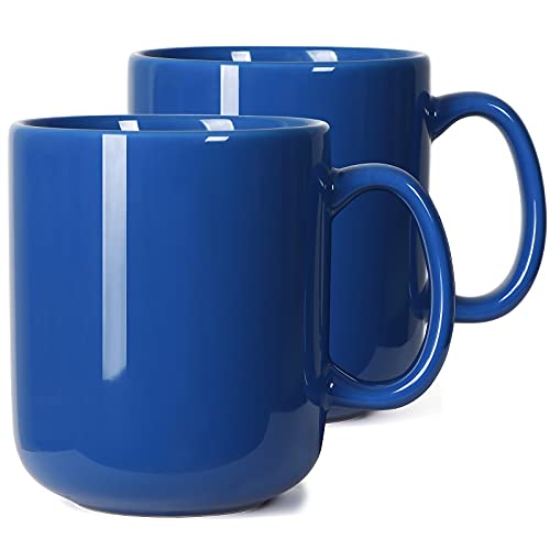 Smilatte 20 OZ Large Coffee Mug, M016 Plain Ceramic Boss Big Tea Cup with Handle for Dad Men Set of 2, Blue