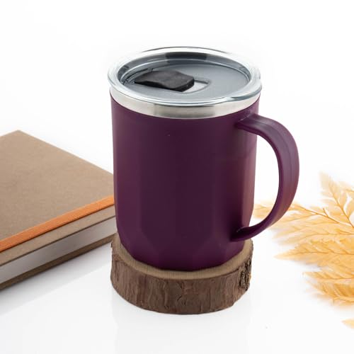 Image of MAGIC SPOON Stainless Steel Travel Coffee Mug with Sipper Lid & Handle, Insulated Tea Cup, BPA-Free Double Wall Tumbler for Hot-Cold Beverages, Office, Home, Car, Travel- Purple, (400ml X 1 Pack)