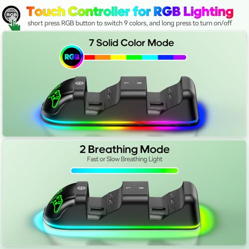 Image of Controller Charger Station with 2x4800mWh Rechargeable Battery Packs Compatible with Xbox One /Elite /Series X|S, Controller Charging Dock, XB Gaming Accessories with 9 RGB Modes and 4 Battery Covers