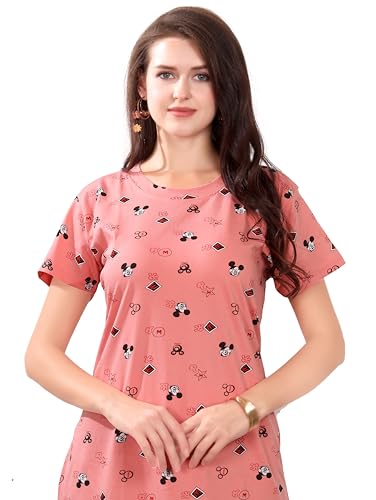 Image of Printed Knee Length Pocket Night Dresses for Women | Cat Lovers | Premium Soft Cotton Nighty | Sky Blue