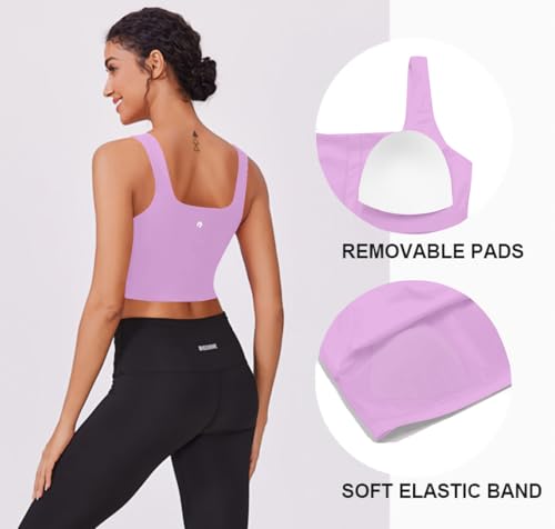 Image of PINSPARK Sports Bra for Women Square Neck Longline Tank Top with Built in Bra