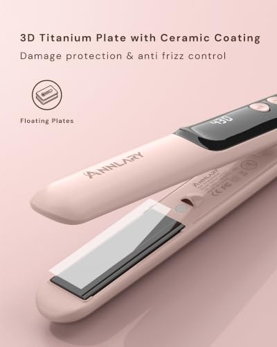 Image of ANNLARY Mini Hair Straightener for Travel, Small Flat Iron | Portable Dual Voltage Straightener with LED Display, Adjustable Temperature, Negative Ion, Titanium Plates for Short Hair