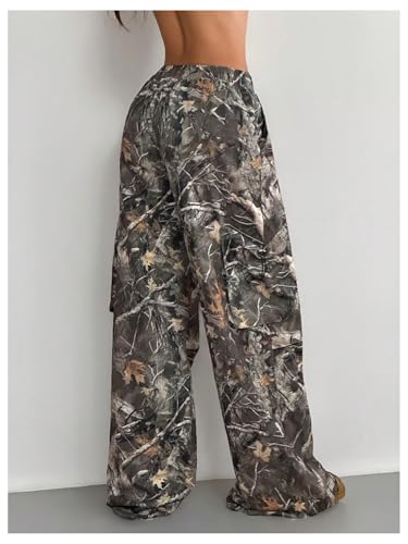Verdusa Women's Camo Cargo Baggy Pants Y2K Streetwear Drawstring Wide Leg Trousers Flare Sweatpants2