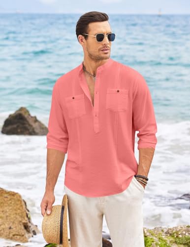 Image of Macsivo Cotton Blend Solid Casual Short Kurta for Men Long Sleeve Mandarin Collar Stylish Shirt Kurta for Men