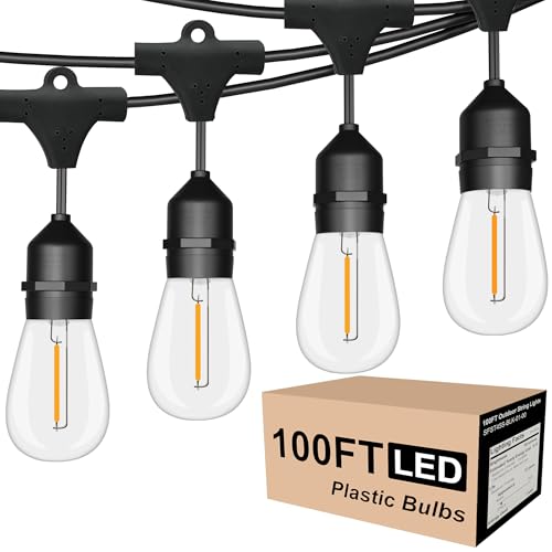 Outdoor String Lights LED 100FT Commercial Grade Heavy Duty Light String Lights with 30 Sockets...