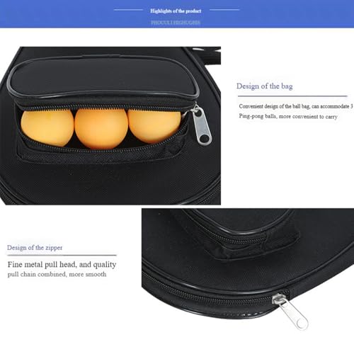 Table Tennis Paddle Cover, Table Tennis Paddle Case, Waterproof Pong Racket Bat Racket Storage Bag, Storage Organiser with Ball Bag, Protective Holder, Fits 2 Paddles - Image 6