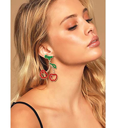 Xocartige Beaded Drop Earrings For Women Boho Seed Bead Dangle Earrings Handmade Tropical Fruit Flamingo Beaded Earrings Studs (Cherry) #TOP6